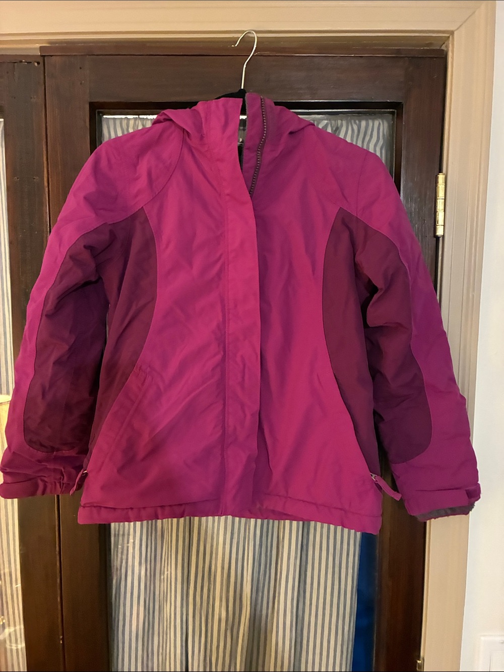 Lands' End Girls' Hooded Fuchsia and Plum Puffer Jacket